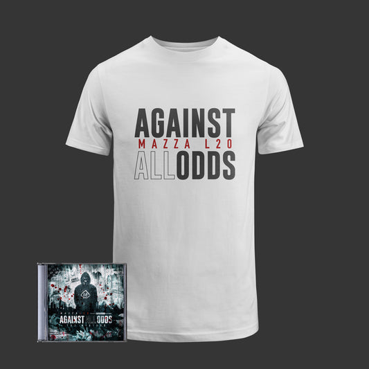 Against All Odds White T-Shirt & CD Bundle (SIGNED)